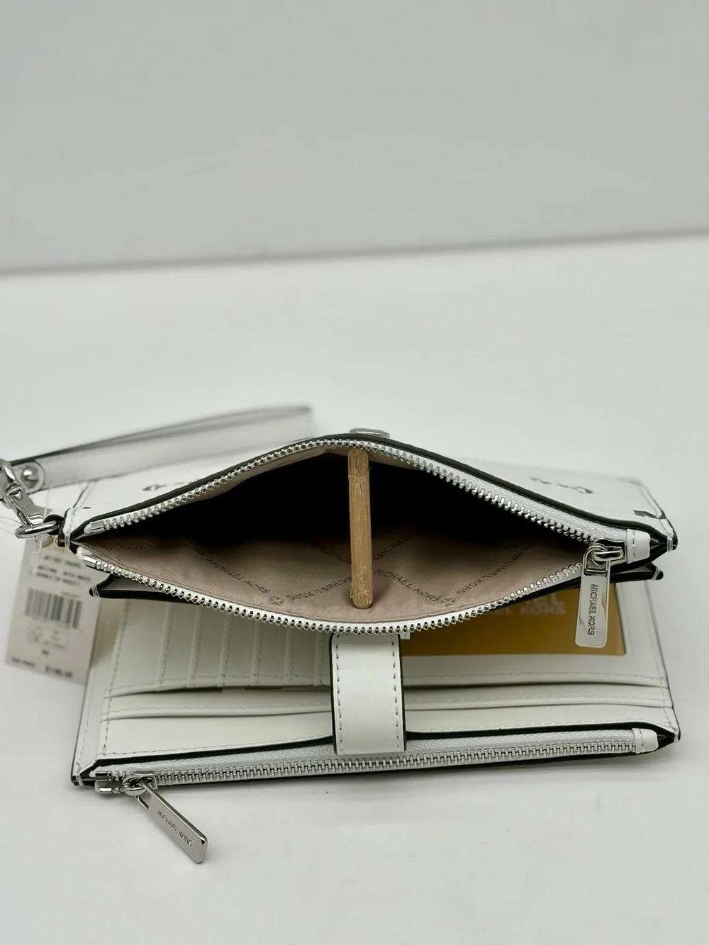 MICHAEL KORS Jet Set Travel Logo Double Zip Wallet  Wristlet Optic White